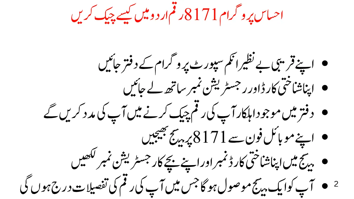 احساس پروگرام 8171 رقم اردو میں کیسے چیک کریں